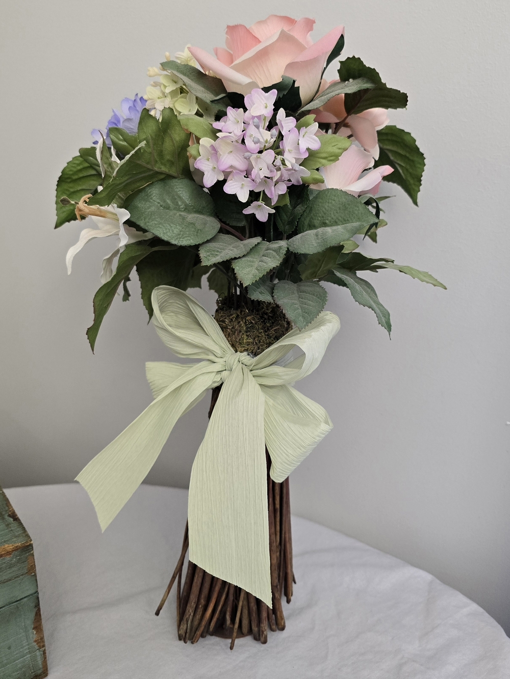 18" Floral Spring Flowers Centerpiece Standing Flower Arrangement With Bow